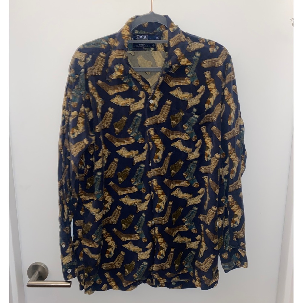 polo by ralph lauren mens small socks print button up 🧦